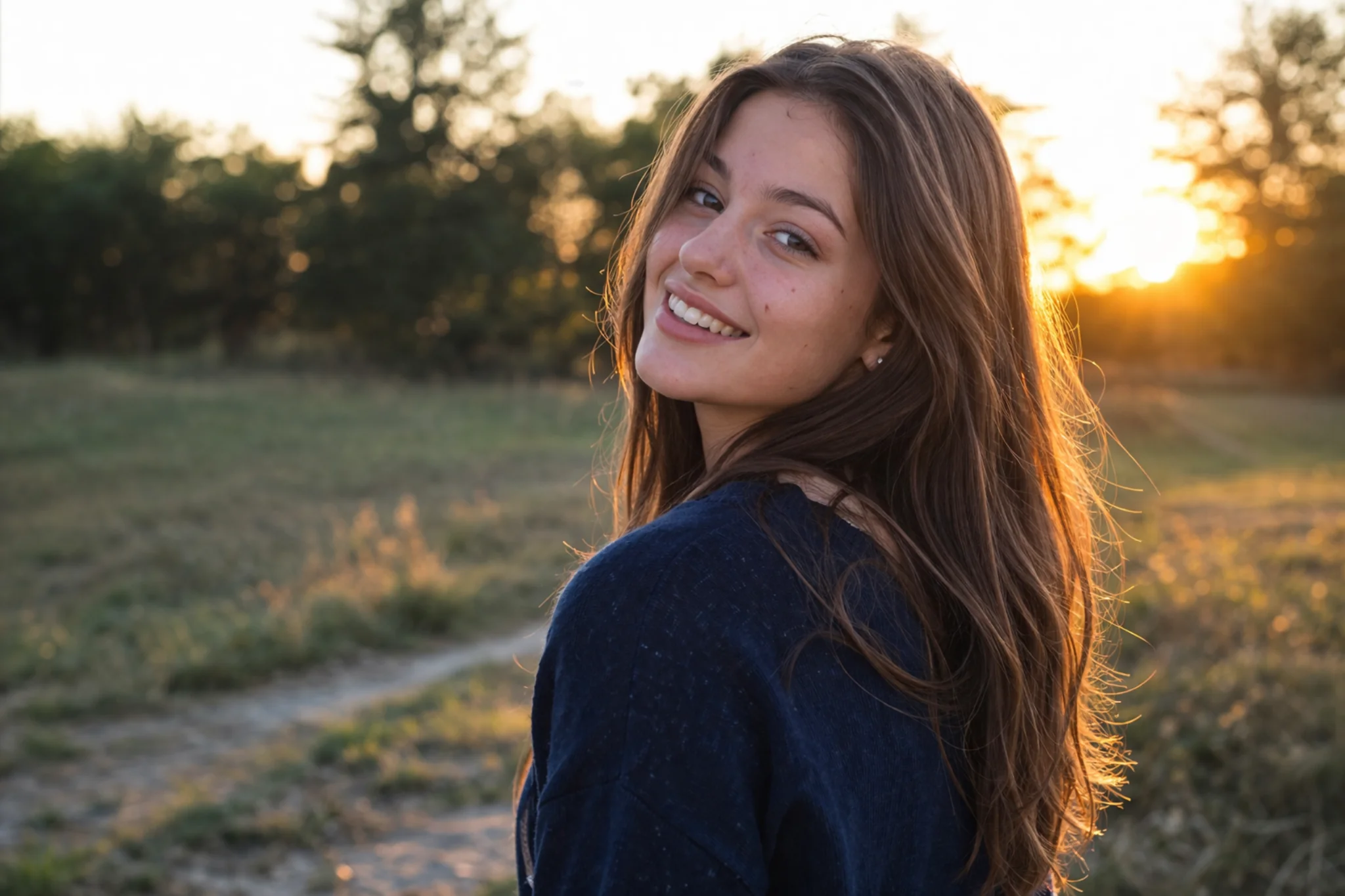 Servizio fotografico 18 anni in esterna con ragazza naturale al tramonto