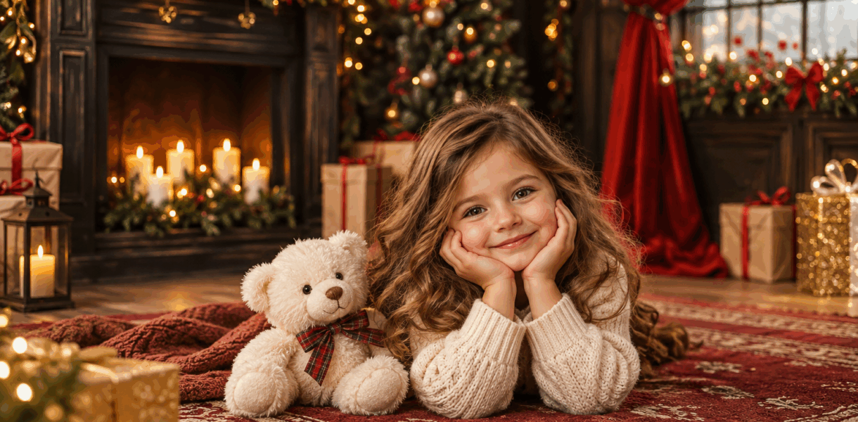Bambina sul set delle Mini Sessioni di Natale 2026 di Click & Dreen a Pieve di Curtarolo, Padova