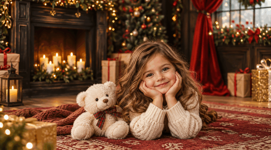Bambina sul set delle Mini Sessioni di Natale 2026 di Click & Dreen a Pieve di Curtarolo, Padova